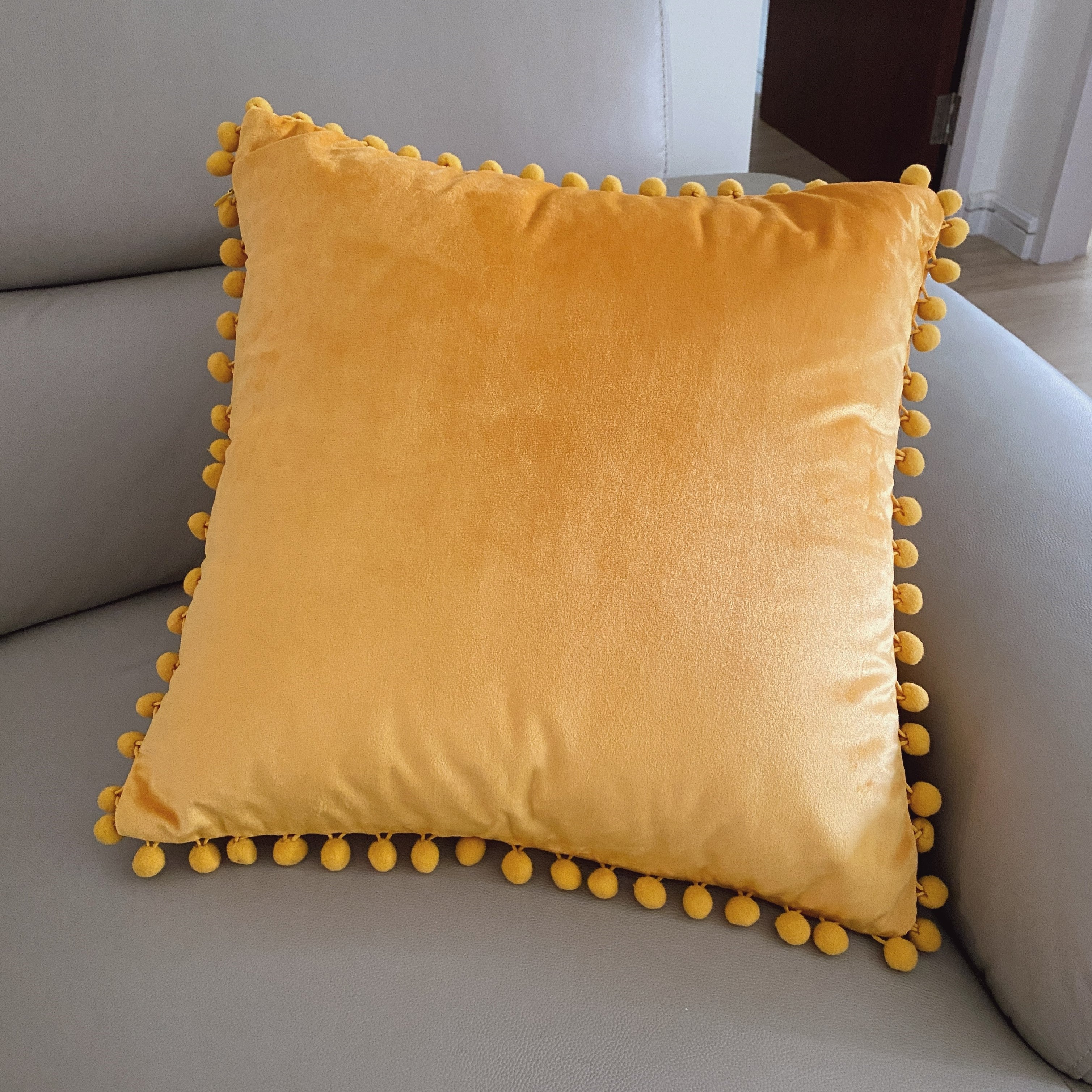 Velvet Tassel Cushion Cover Mustard